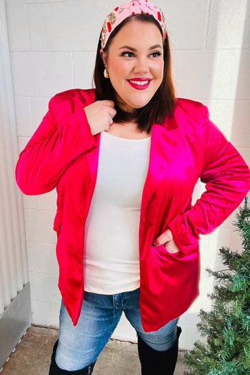 Dazzling Magenta Velvet Lapel Blazer Haptics