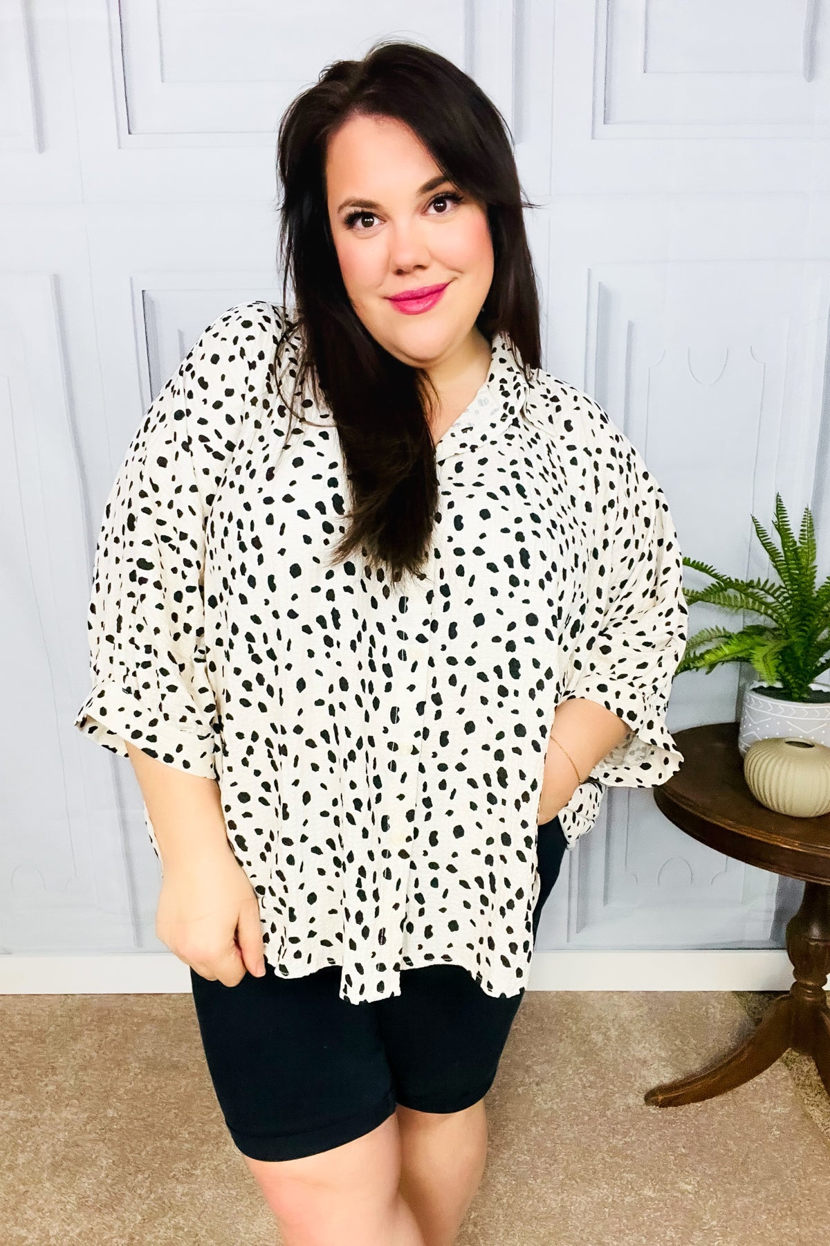 Diva Loving Ivory Leopard Print Button Down Oversized Top Haptics