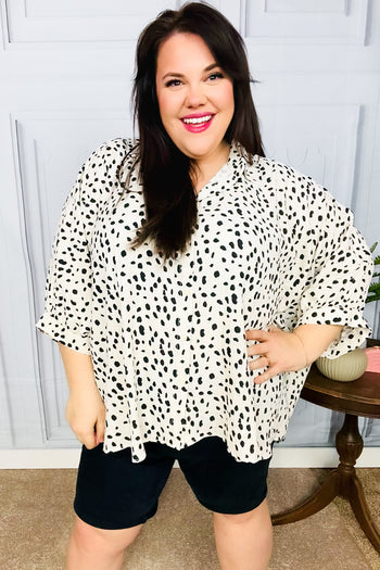 Diva Loving Ivory Leopard Print Button Down Oversized Top Haptics