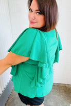 Sea Green Button Ruffle Woven Top Haptics