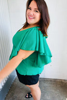 Sea Green Button Ruffle Woven Top Haptics