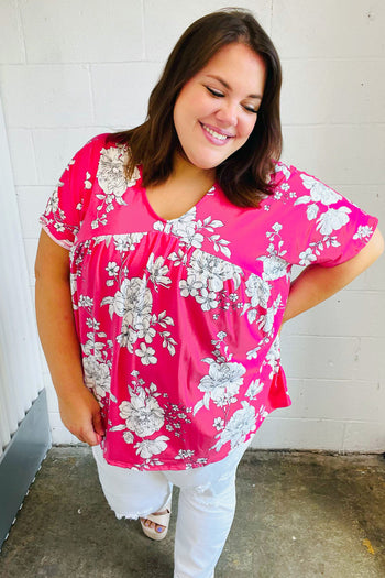 Fuchsia Floral V Neck Dolman Top Haptics