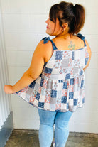 Denim Patchwork Babydoll Shoulder Tie Top Sugarfox