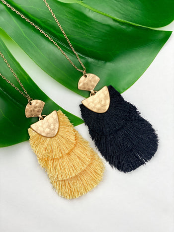 Tiered Fringe Pendant Necklace Accessories Boutique Simplified