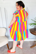 Eyes On You Multicolor Abstract Print Smocked Ruffle Sleeve Dress Haptics