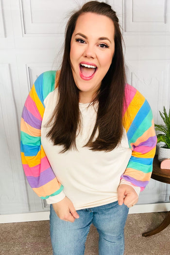 Rainbow Bubble Sleeve Terry Raglan Top Haptics