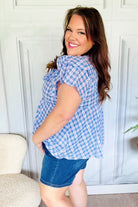 Hello Beautiful Blue Plaid V Neck Ruffle Elastic Babydoll Top Haptics