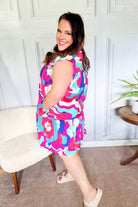 Go For Fun Fuchsia Geo Print Tiered Ruffle Sleeve Woven Dress Haptics