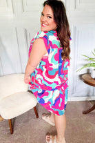 Go For Fun Fuchsia Geo Print Tiered Ruffle Sleeve Woven Dress Haptics