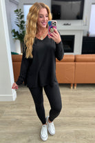 Buttery Soft V-Neck Long Sleeve Loungewear Set in Black Ave Shops