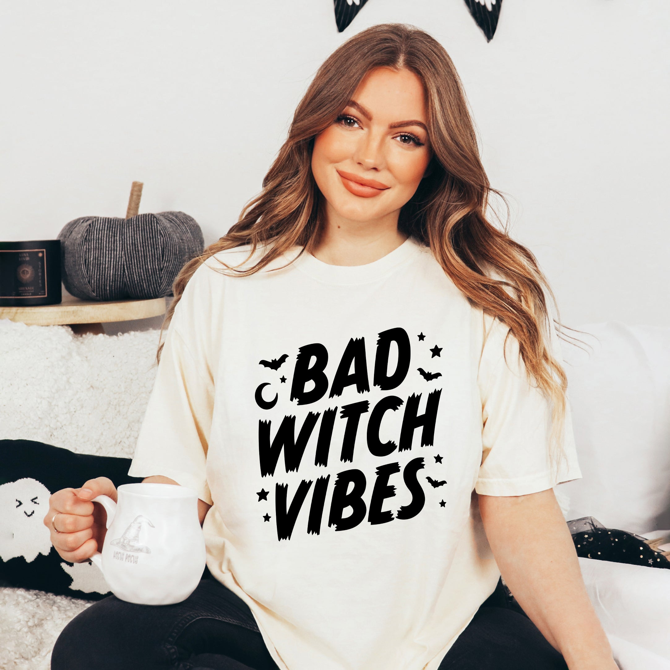 Bad Witch Vibes Moon | Garment Dyed Tee Olive and Ivory Retail