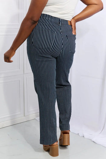 Judy Blue Cassidy Full Size High Waisted Tummy Control Striped Straight Jeans Trendsi