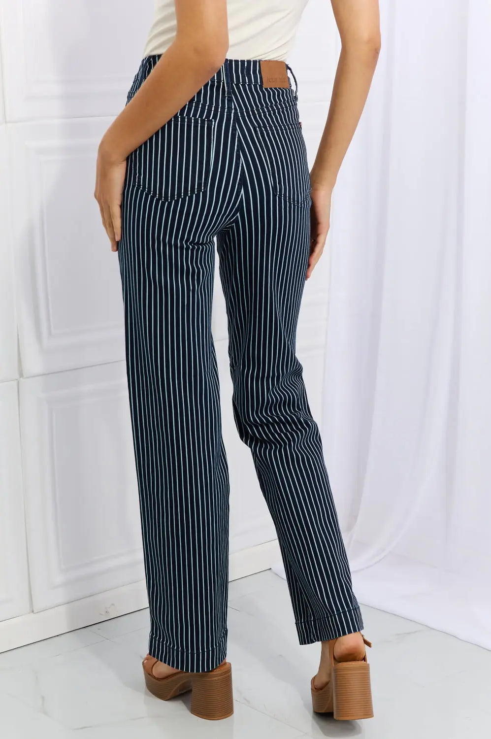 Judy Blue Cassidy Full Size High Waisted Tummy Control Striped Straight Jeans Trendsi