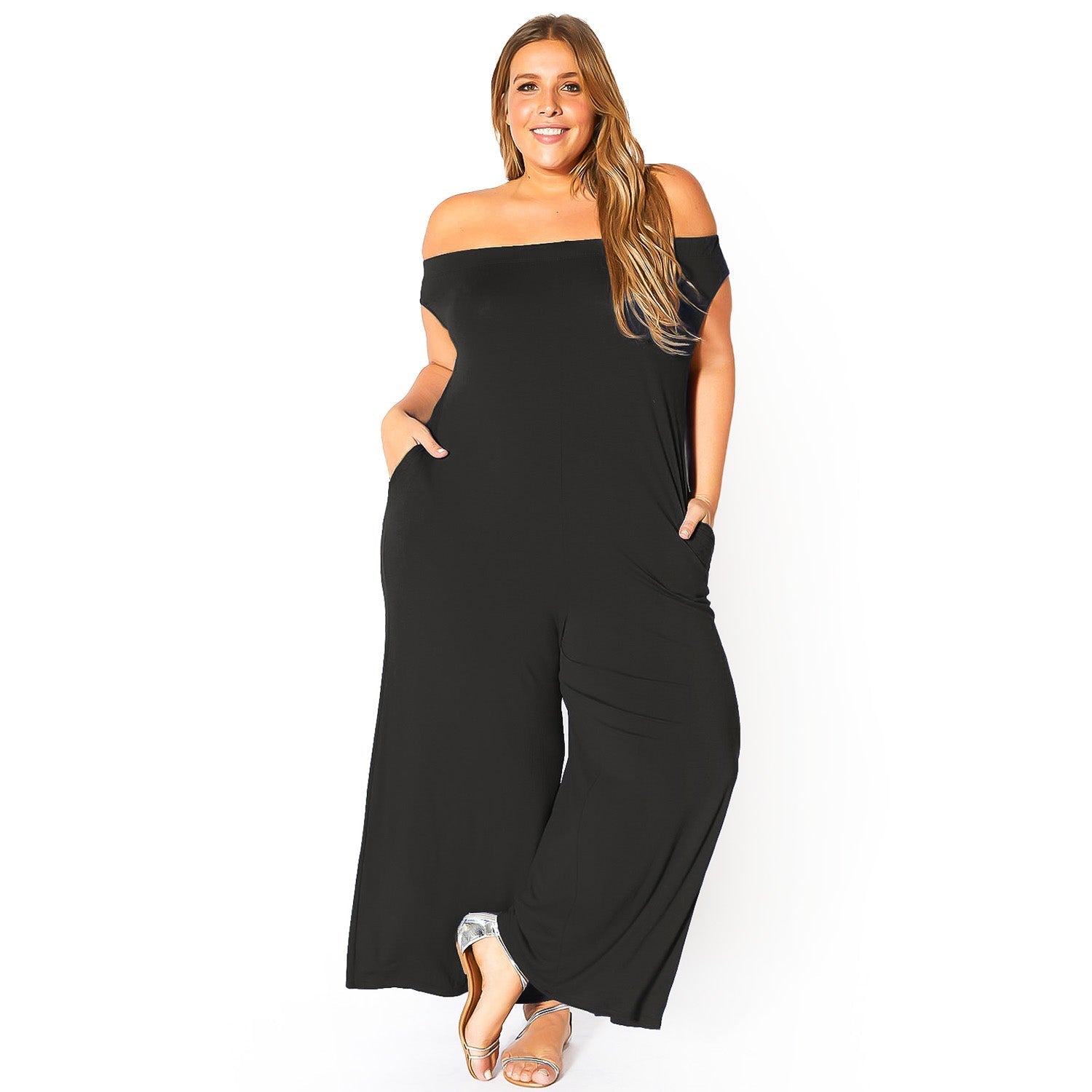 Plus Size Off Shoulder Wide Leg Jumpsuit by Shop at Konus