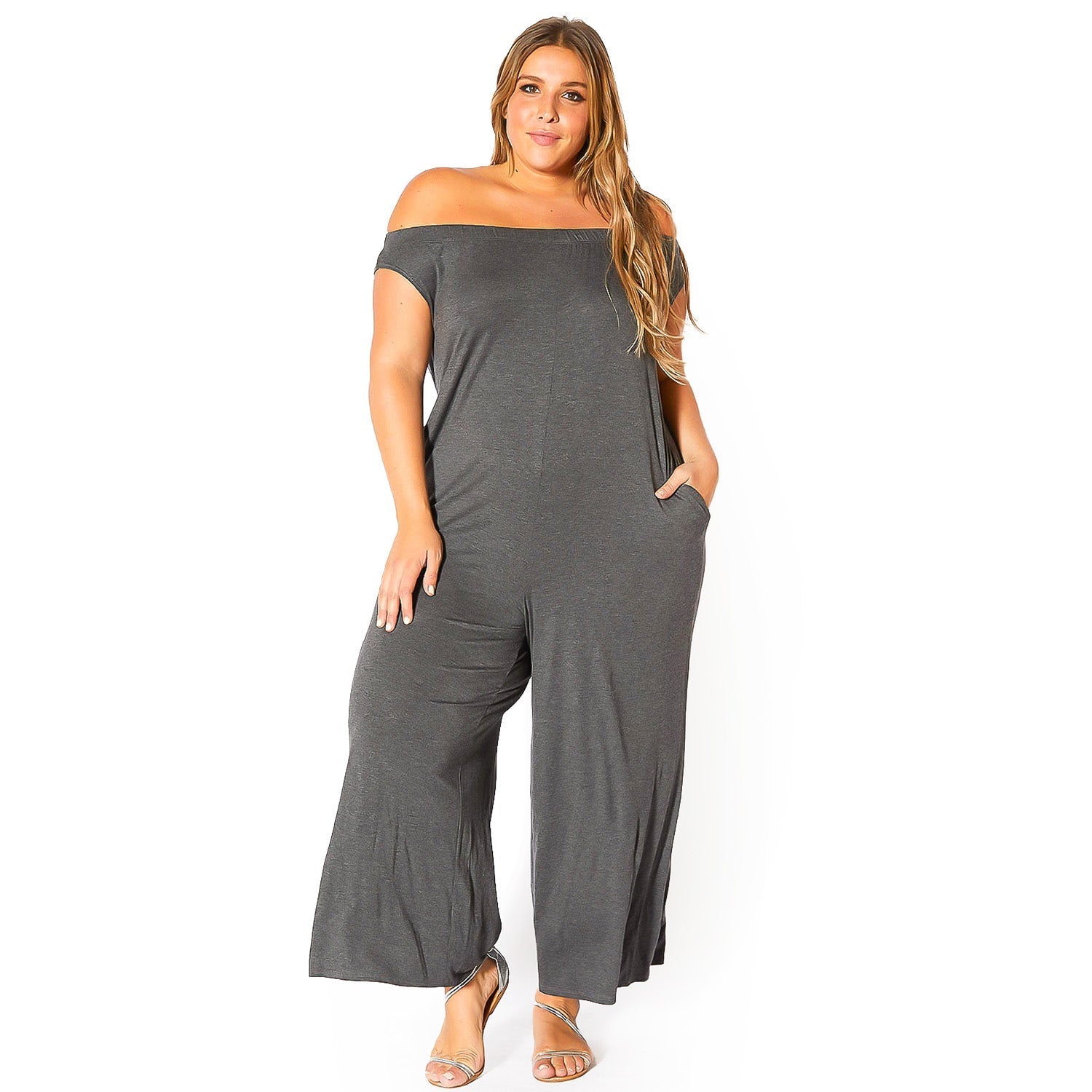 Plus Size Off Shoulder Wide Leg Jumpsuit by Shop at Konus