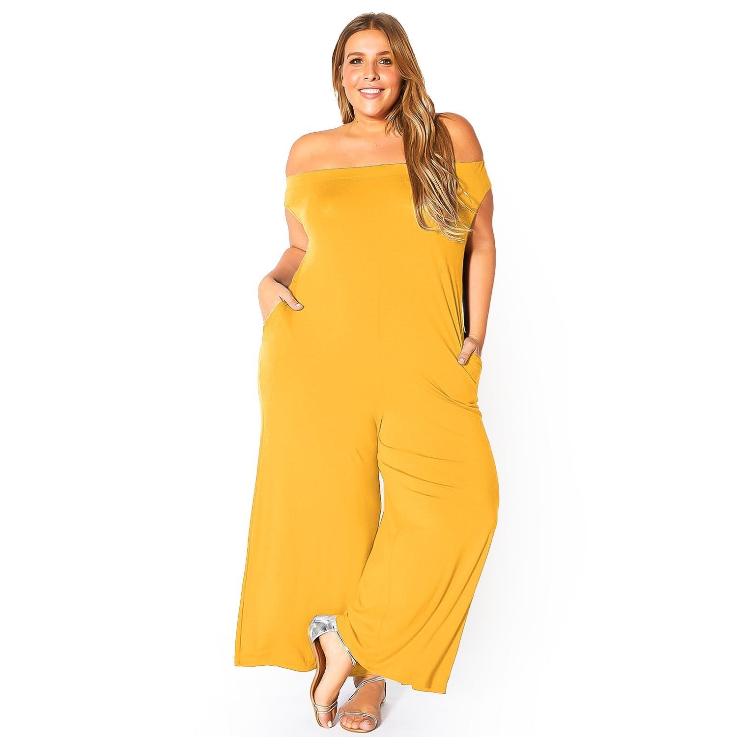 Plus Size Off Shoulder Wide Leg Jumpsuit by Shop at Konus