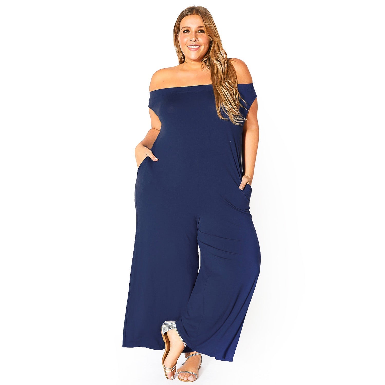 Plus Size Off Shoulder Wide Leg Jumpsuit by Shop at Konus