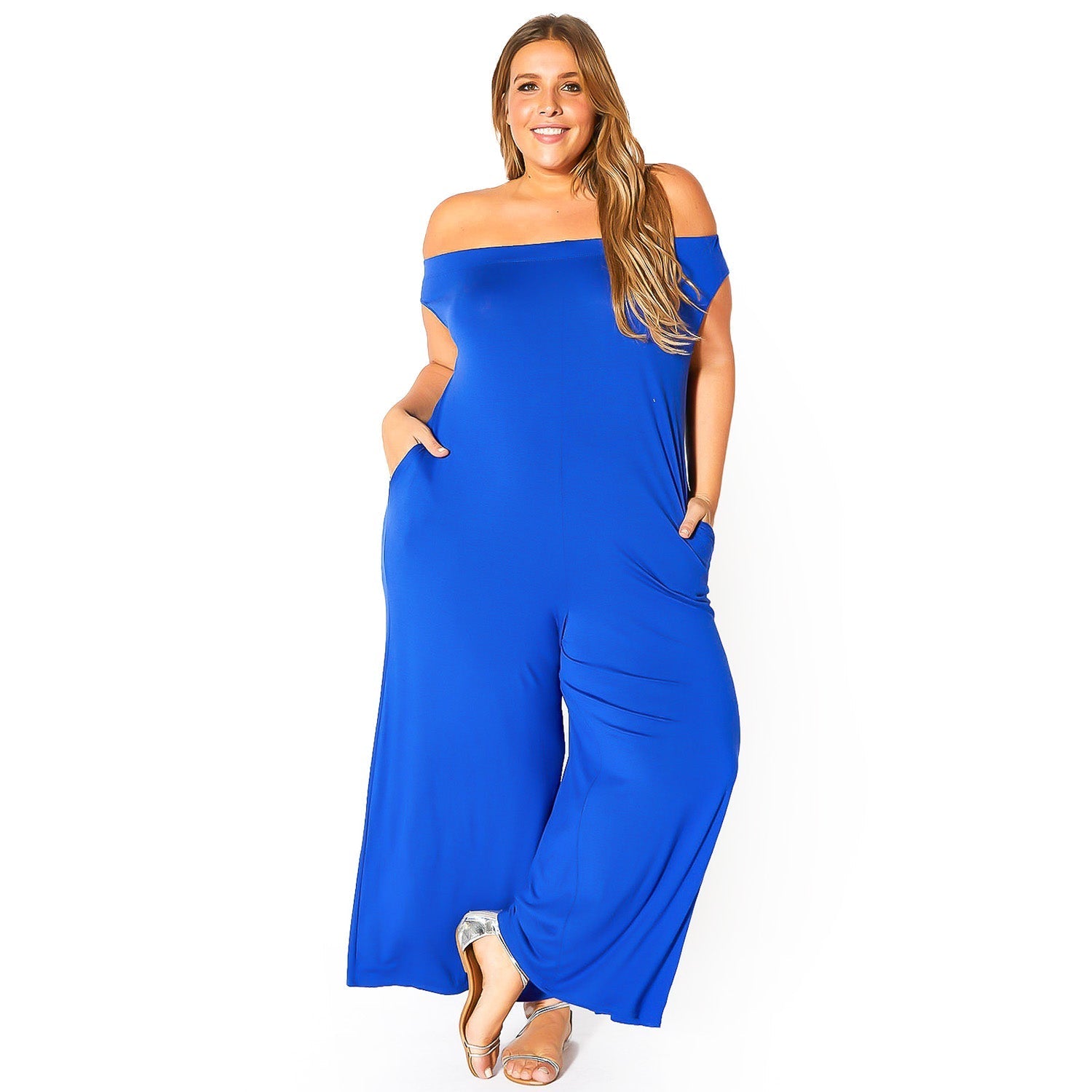 Plus Size Off Shoulder Wide Leg Jumpsuit by Shop at Konus