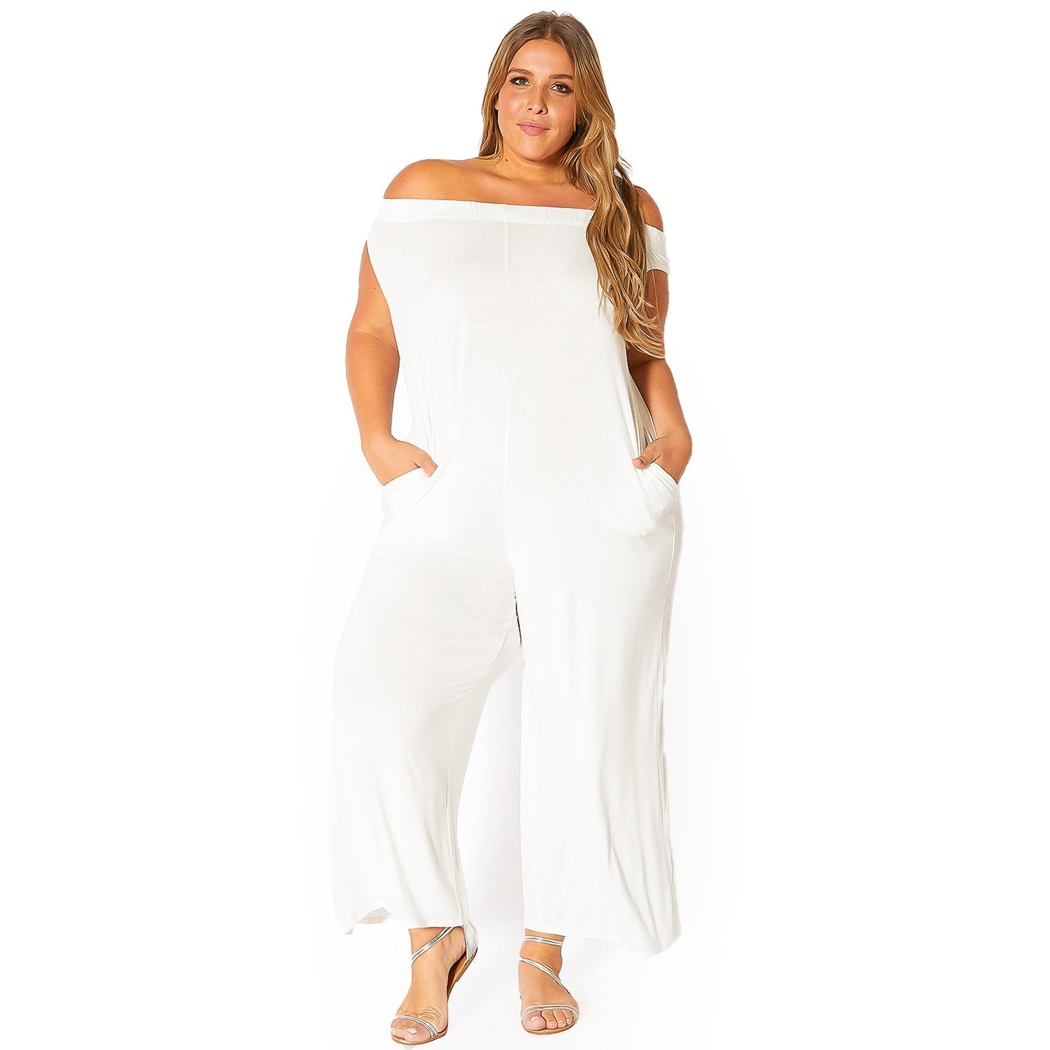 Plus Size Off Shoulder Wide Leg Jumpsuit by Shop at Konus