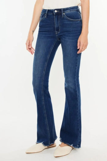 Kancan Cat's Whiskers Raw Hem Flare Jeans Trendsi