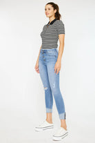 Kancan Distressed Cat's Whiskers Button Fly Jeans Trendsi