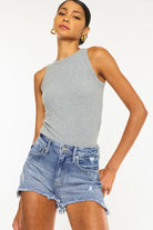 Kancan Distressed Raw Hem Denim Shorts Trendsi