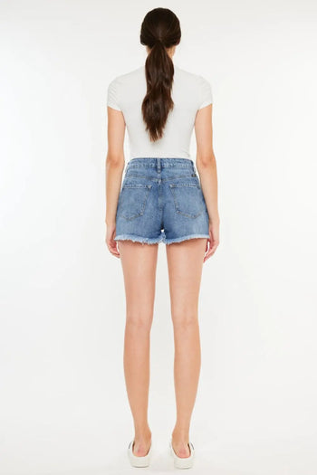 Kancan Distressed Raw Hem High Waist Denim Shorts Trendsi