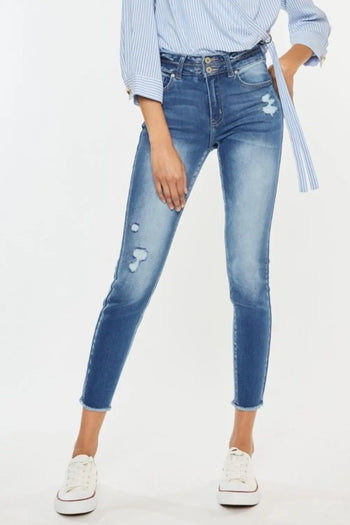 Kancan Distressed Raw Hem High Waist Jeans Trendsi