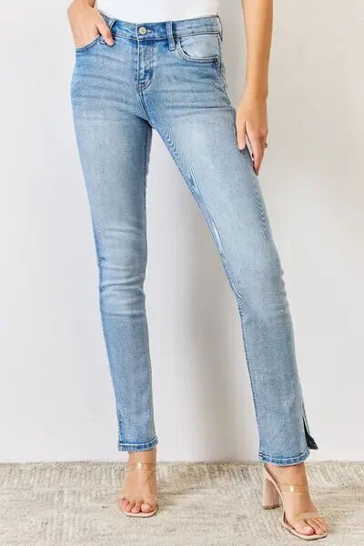 Kancan Full Size Mid Rise Y2K Slit Bootcut Jeans Trendsi