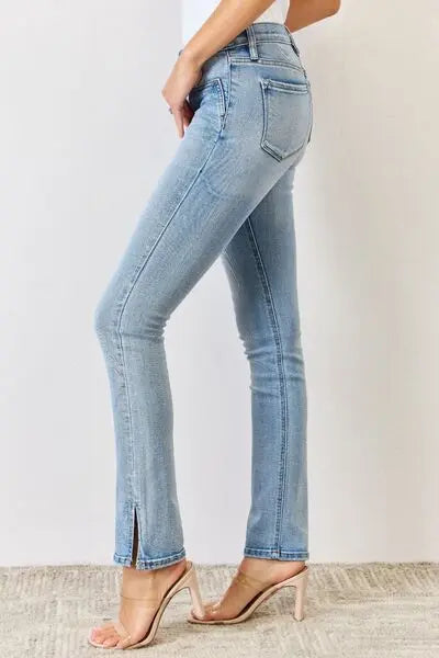 Kancan Full Size Mid Rise Y2K Slit Bootcut Jeans Trendsi