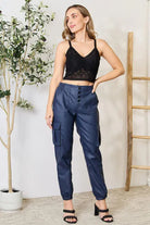 Kancan High Waist Faux Leather Cargo Joggers Trendsi