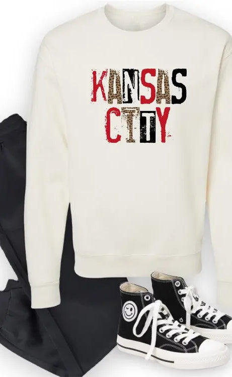 Kansas City Leopard Graphic Crew Neck Sweatshirt Ocean and 7th