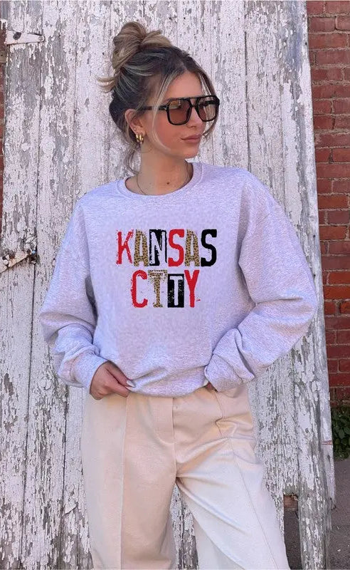 Kansas City Leopard Graphic Crew Neck Sweatshirt Ocean and 7th