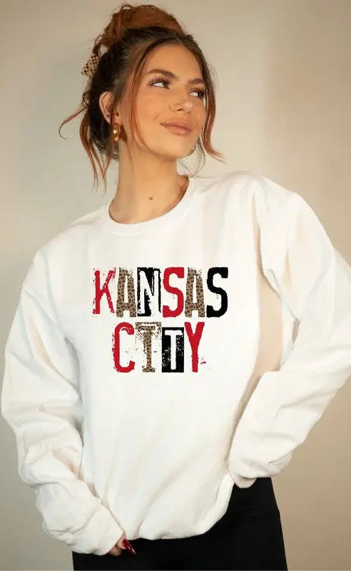 Kansas City Leopard Graphic Crew Neck Sweatshirt Ocean and 7th