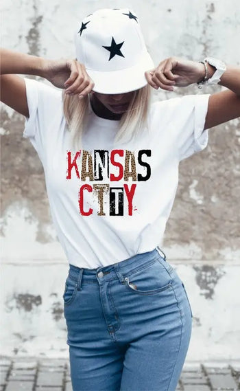 Kansas City Leopard Graphic Crew Neck Tee Ocean and 7th