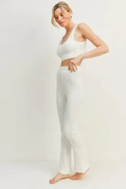 Kimberly C Waffle Tank and High Waist Flare Pants Set Trendsi