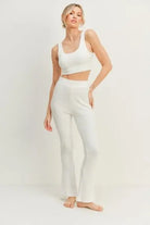 Kimberly C Waffle Tank and High Waist Flare Pants Set Trendsi