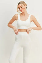 Kimberly C Waffle Tank and High Waist Flare Pants Set Trendsi