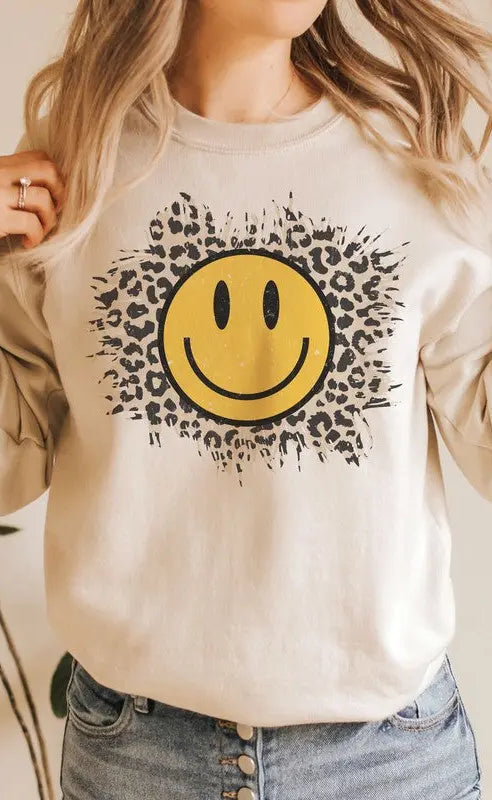 LEOPARD HAPPY FACE Graphic Sweatshirt BLUME AND CO.