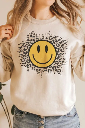 LEOPARD HAPPY FACE Graphic Sweatshirt BLUME AND CO.