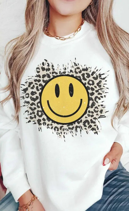 LEOPARD HAPPY FACE Graphic Sweatshirt BLUME AND CO.