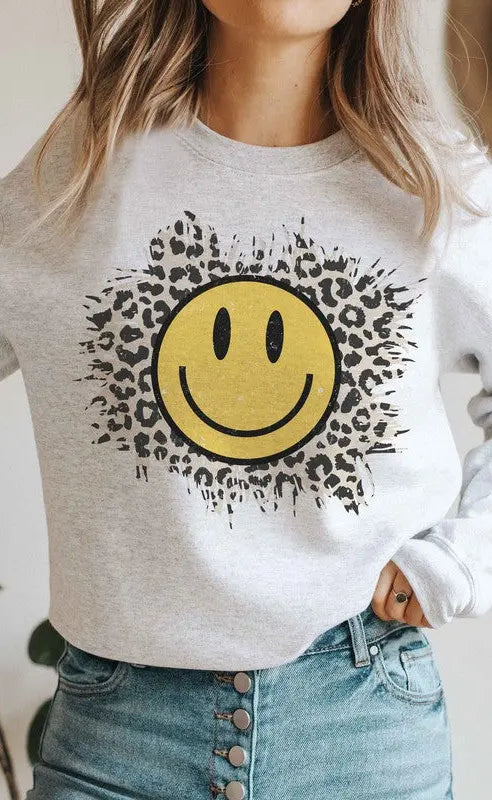LEOPARD HAPPY FACE Graphic Sweatshirt BLUME AND CO.