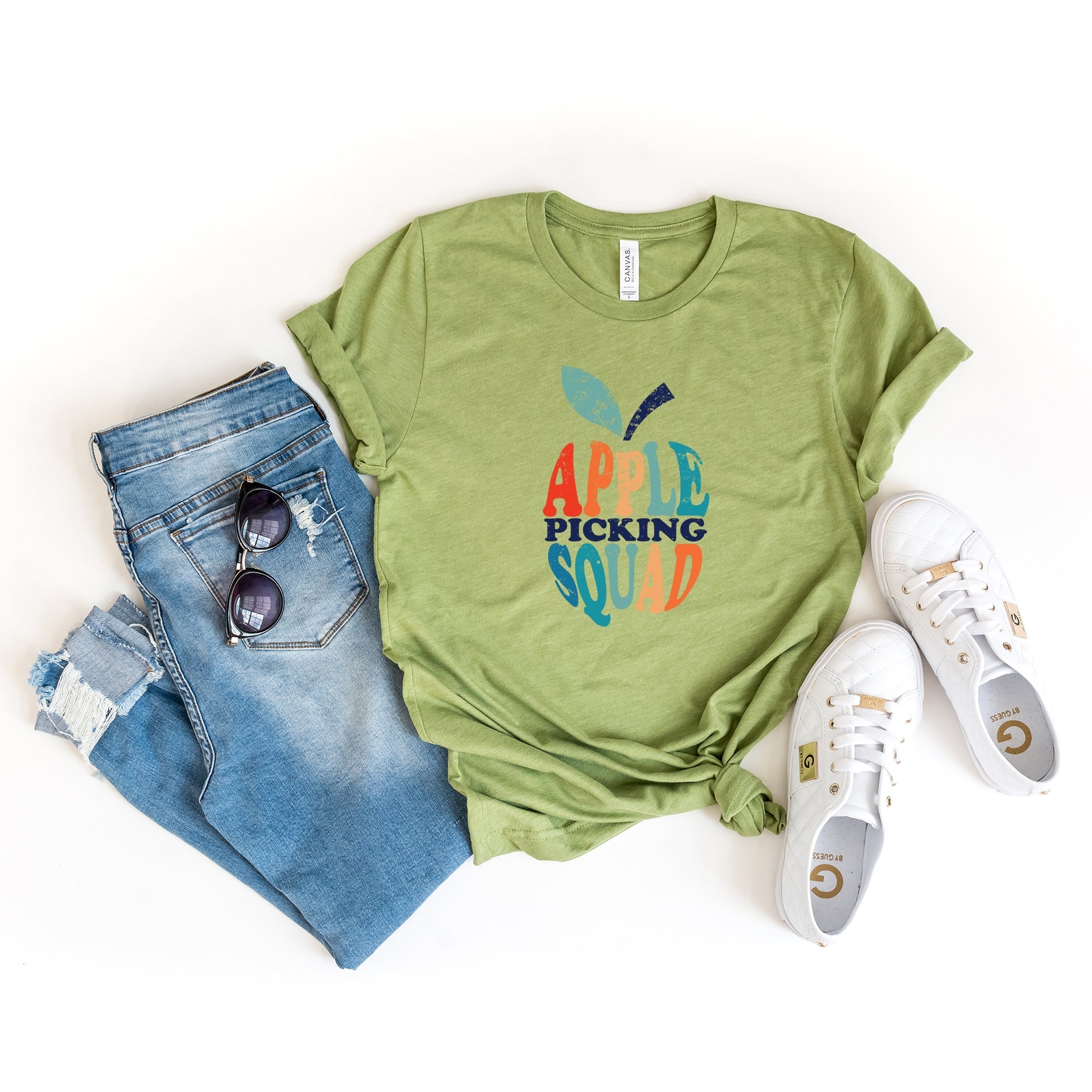 Apple Picking Squad Colorful | Short Sleeve Crew Neck Olive and Ivory Retail