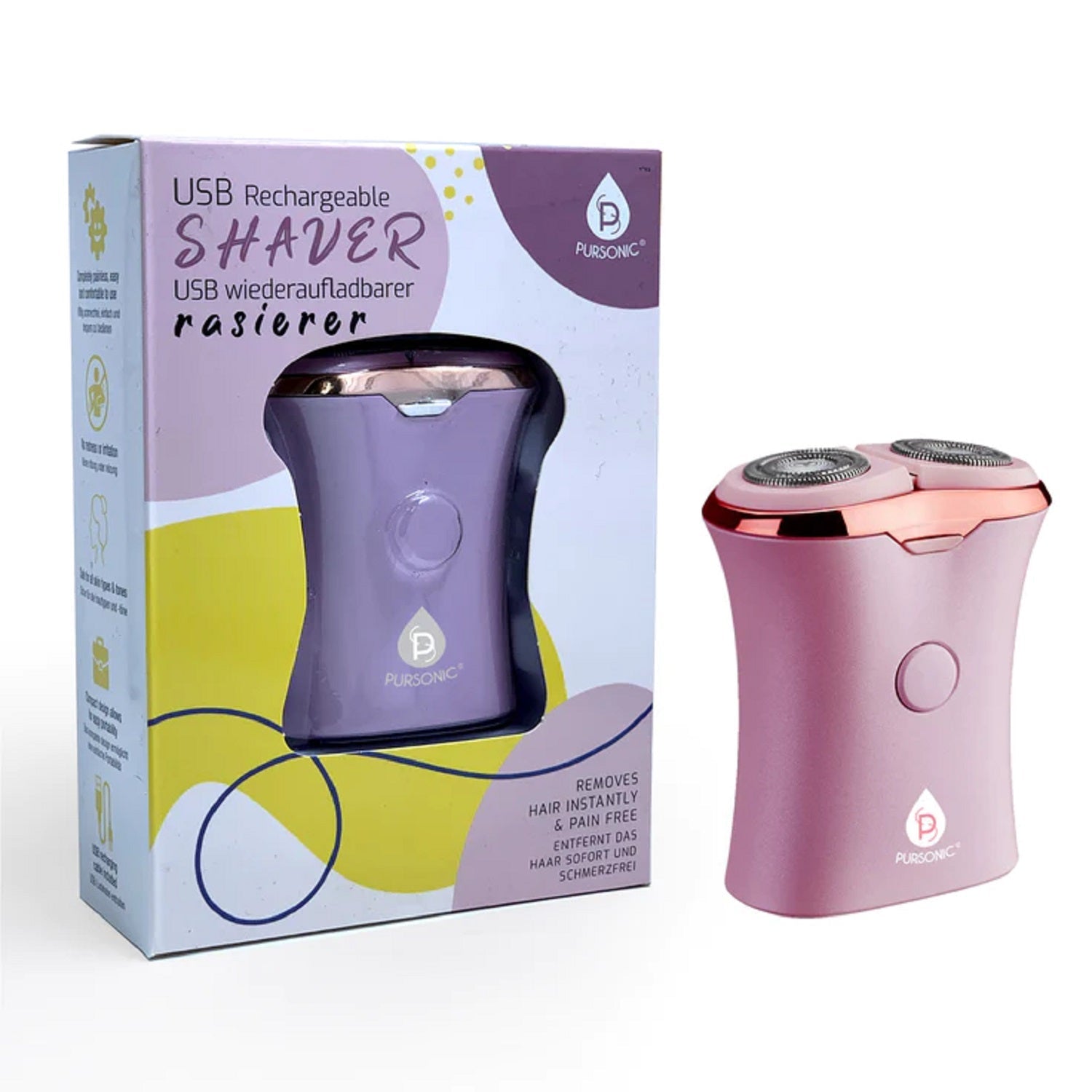 Rechargeable USB Ladies Shaver, Removes Hair Instantly & Pain Free by Pursonic