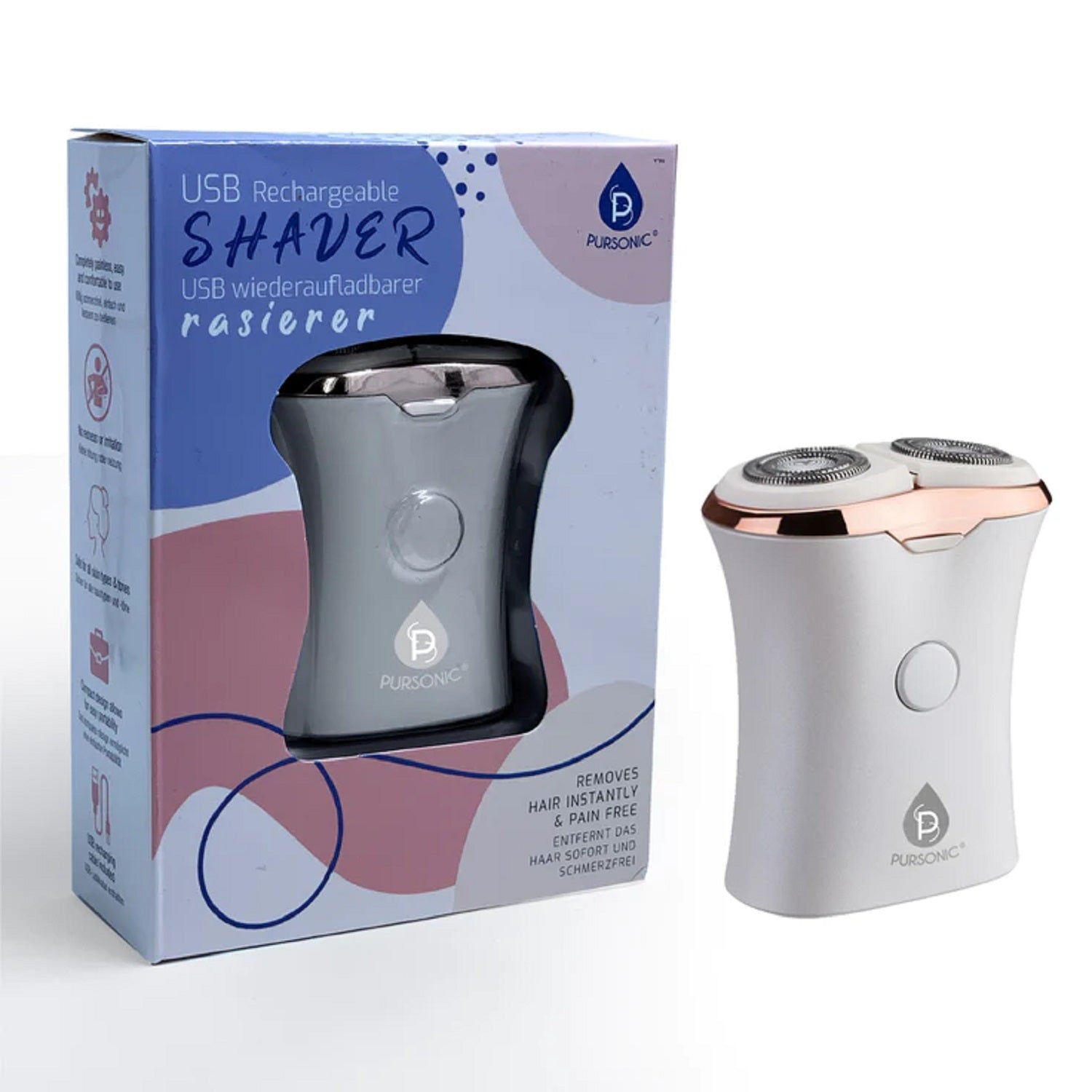 Rechargeable USB Ladies Shaver, Removes Hair Instantly & Pain Free by Pursonic