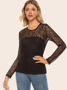 Lace Yoke Spliced Top Trendsi