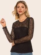 Lace Yoke Spliced Top Trendsi