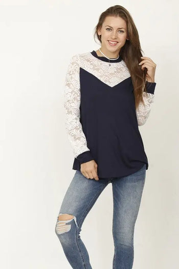 Lace sleeve heart top EG fashion