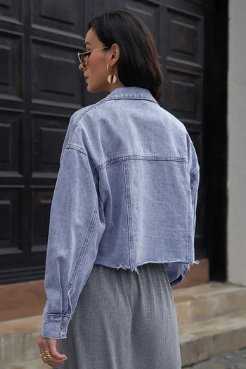 Lapel Collar Long Sleeve Denim Jacket Trendsi