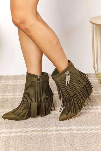 Legend Women's Tassel Wedge Heel Ankle Booties Trendsi